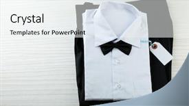  Presentation with trousers - Presentation consisting of instructional materials - price tag on white shirt background and a white colored foreground