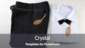  Presentation with trousers - Colorful presentation design enhanced with instructional materials - price tag on white shirt backdrop and a dark gray colored foreground