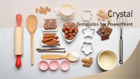  Presentation with cooking utensils - Amazing theme having instructional tool - food ingredients and kitchen utensils backdrop and a coral colored foreground