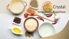  Presentation with cooking utensils - PPT theme with instructional tool - food ingredients and kitchen utensils background and a coral colored foreground
