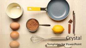  Presentation with cooking utensils - Slide set featuring instructional tool - food ingredients and kitchen utensils background and a lemonade colored foreground