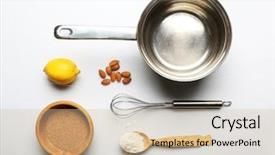  Presentation with cooking utensils - Beautiful slides featuring instructional tool - food ingredients and kitchen utensils backdrop and a soft green colored foreground