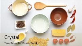  Presentation with cooking utensils - Colorful presentation enhanced with instructional tool - food ingredients and kitchen utensils backdrop and a lemonade colored foreground