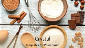  Presentation with utensils - Theme with instructional tool - food ingredients and kitchen utensils background and a lemonade colored foreground