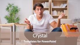  Presentation with home - Slides enhanced with instructional tool - man assembling shelf at home background and a coral colored foreground