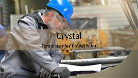  Presentation with blueprint - Beautiful slide deck featuring instructional tool - metalworker in factory reading instructions backdrop and a  colored foreground