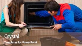  Presentation with repair - Slides featuring instructional tool - woman with contractor at kitchen background and a tawny brown colored foreground