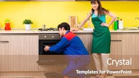  Presentation with aircraft repair - Slide set consisting of instructional tool - woman with contractor at kitchen background and a coral colored foreground