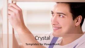  Presentation with 3d man puzzle assembling - PPT layouts consisting of instructional tool - worker man repairing assembling bookshelf background and a coral colored foreground