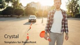  Presentation with driving - Audience pleasing PPT theme consisting of instructir - instructor sets the cone driving backdrop and a coral colored foreground