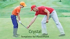  Presentation with golf - Beautiful slide set featuring instructor - boy playing golf in summer backdrop and a mint green colored foreground