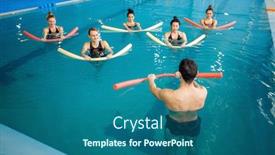  Presentation with group training - Cool new theme with instructor-and-female-group-training backdrop and a ocean colored foreground