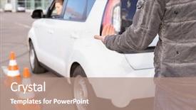  Presentation with patent license agreement licensing business - PPT theme having instructor and woman passing driving background and a coral colored foreground