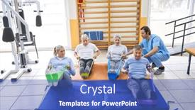  Presentation with rehab - Presentation having instructor-assisting-group-of-elderly background and a ocean colored foreground