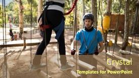  Presentation with police line do not cross - Audience pleasing presentation consisting of instructor-assisting-kid-in-zip backdrop and a coral colored foreground