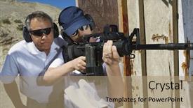  Presentation with gun - Presentation enhanced with instructor assisting woman aiming background and a coral colored foreground