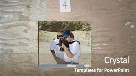  Presentation with gun - PPT theme featuring instructor assisting woman aiming background and a violet colored foreground