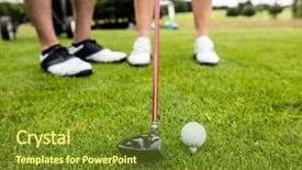  Presentation with golf course - Audience pleasing PPT theme consisting of instructor assisting woman in learning backdrop and a tawny brown colored foreground