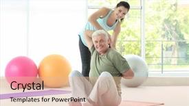  Presentation with helping man - Colorful slide deck enhanced with instructor helping senior man backdrop and a lemonade colored foreground