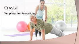  Presentation with helping man - Cool new slides with instructor helping senior man backdrop and a white colored foreground