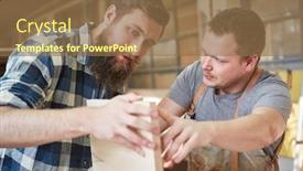  Presentation with build - Audience pleasing slides consisting of instructor-helps-carpenter-apprentice-build backdrop and a coral colored foreground