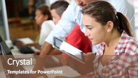  Presentation with class - Audience pleasing slide deck consisting of instructor in training class backdrop and a tawny brown colored foreground