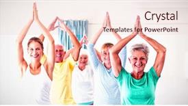  Presentation with active seniors senior e - PPT layouts with instructor performing yoga with seniors background and a  colored foreground