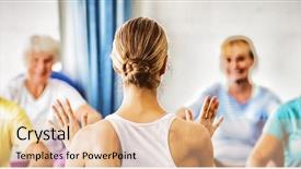  Presentation with physical activity seniors active senior - Colorful PPT theme enhanced with instructor performing yoga with seniors backdrop and a  colored foreground