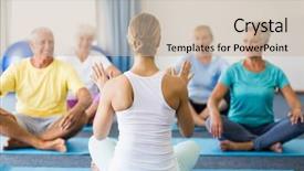  Presentation with physical activity seniors active senior - Colorful slide set enhanced with instructor performing yoga with seniors backdrop and a mint green colored foreground