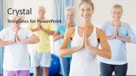  Presentation with physical activity seniors active senior - Audience pleasing PPT theme consisting of instructor performing yoga with seniors backdrop and a  colored foreground