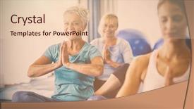  Presentation with seniors - Amazing PPT layouts having instructor performing yoga with seniors backdrop and a lemonade colored foreground