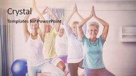 Presentation with seniors - Colorful presentation design enhanced with instructor performing yoga with seniors backdrop and a  colored foreground