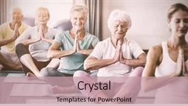  Presentation with seniors - Audience pleasing PPT layouts consisting of instructor performing yoga with seniors backdrop and a coral colored foreground