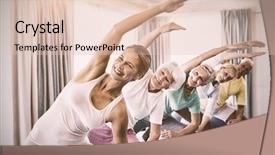  Presentation with active seniors senior e - Audience pleasing slide deck consisting of instructor performing yoga with seniors backdrop and a  colored foreground