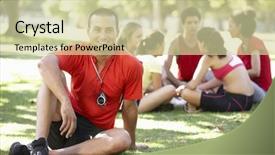  Presentation with boot camp - Audience pleasing presentation theme consisting of instructor running fitness boot camp backdrop and a  colored foreground