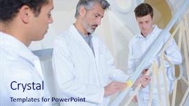  Presentation with metal - Presentation design with instructor-showing-apprentices background and a sky blue colored foreground