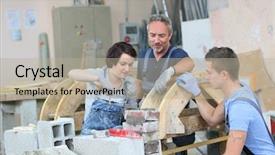  Presentation with brick - Amazing presentation theme having instructor teaching teenagers brick laying backdrop and a mint green colored foreground