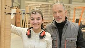  Presentation with apprentice - Beautiful theme featuring instructor-with-apprentice-in-carpentry backdrop and a coral colored foreground