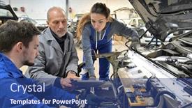 Presentation with car engine - Amazing PPT layouts having instructor-with-trainees-working backdrop and a ocean colored foreground