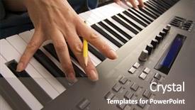  Presentation with digital pen - Colorful presentation enhanced with electronics process instrument - woman's fingers with pencil backdrop and a gray colored foreground