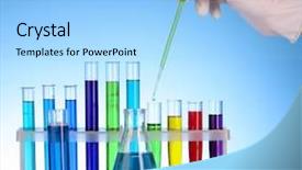  Presentation with instrument chemistry - Cool new presentation theme with instrument chemistry - test tubes over blue background backdrop and a light blue colored foreground