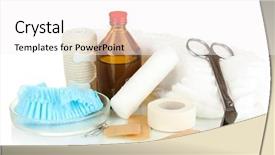  Presentation with first aid kit - Presentation theme consisting of instrument medical - first aid kit for bandaging background and a white colored foreground