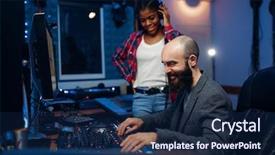  Presentation with singer - Amazing presentation theme having instrument opiratoir - sound engineer and female singer backdrop and a navy blue colored foreground