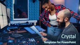  Presentation with singer - Cool new PPT theme with instrument opiratoir - sound operator and female singer backdrop and a ocean colored foreground