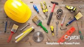  Presentation with instrumentation engineering - Colorful slide set enhanced with instrumentation engineering - set of tools and instruments backdrop and a coral colored foreground