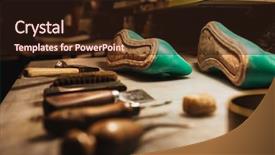  Presentation with shoes - Slide deck featuring instruments on table at footwear background and a wine colored foreground