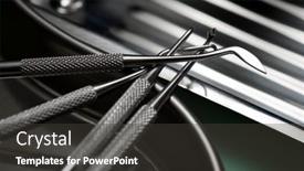  Presentation with dentist - Amazing PPT theme having instruments-used-by-the-dentist backdrop and a dark gray colored foreground