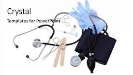  Presentation with medical instruments - Amazing PPT theme having insturments - doctor medical instruments still life backdrop and a  colored foreground