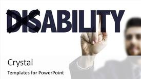  Presentation with disability - Beautiful PPT theme featuring insufficiency - business man pointing the text backdrop and a white colored foreground