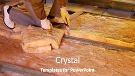  Presentation with glass construction - Colorful presentation design enhanced with insulation - construction worker thermally insulating house backdrop and a coral colored foreground